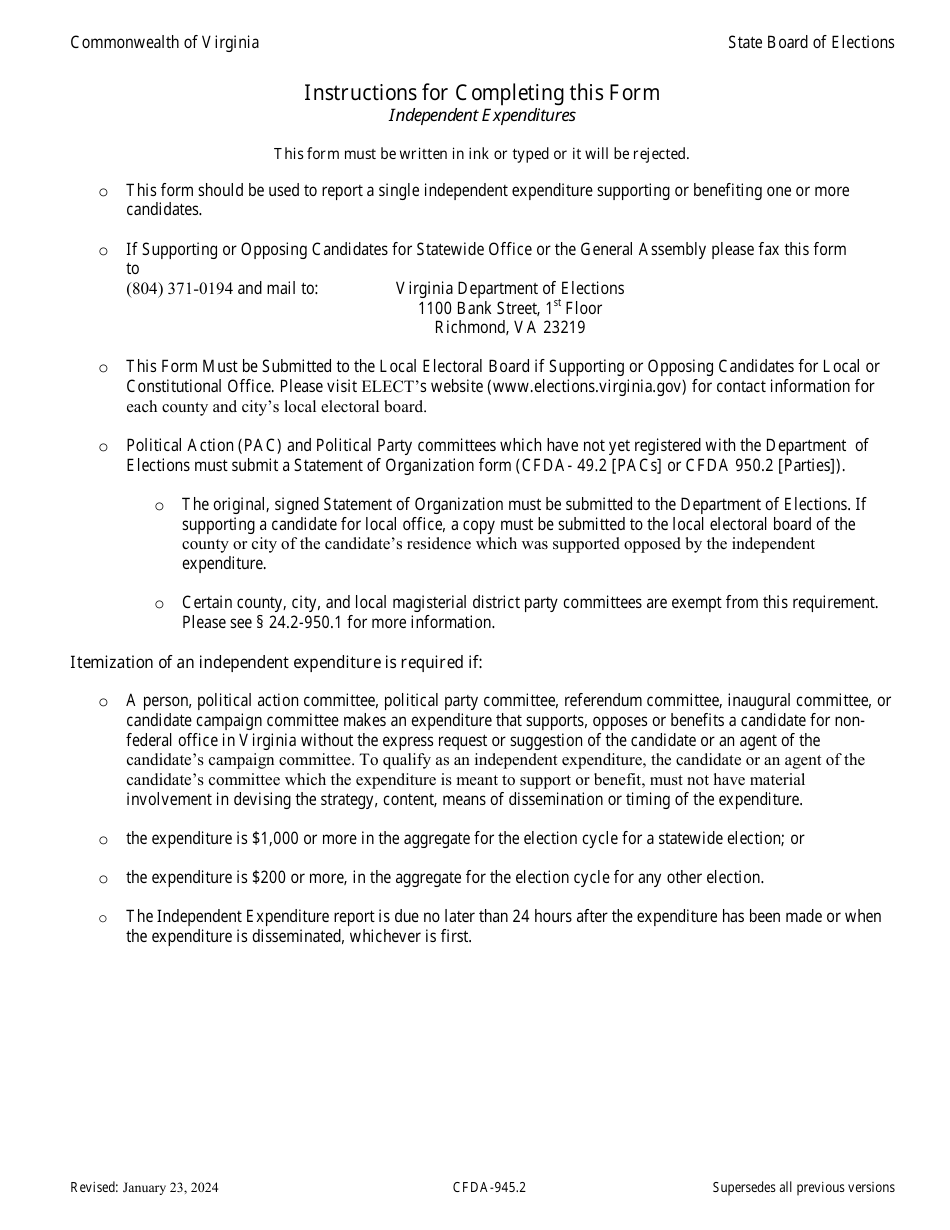 Form CFDA-945.2 Independent Expenditure Report - Virginia, Page 4
