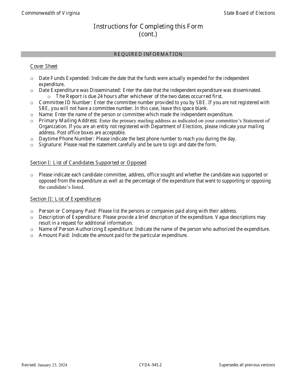 Form CFDA-945.2 Independent Expenditure Report - Virginia, Page 5