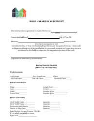 Document preview: Hold Harmless Agreement - City of Troy, Michigan