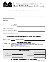 Document preview: Death Certificate Request (Certified Copies) - City of Troy, Michigan