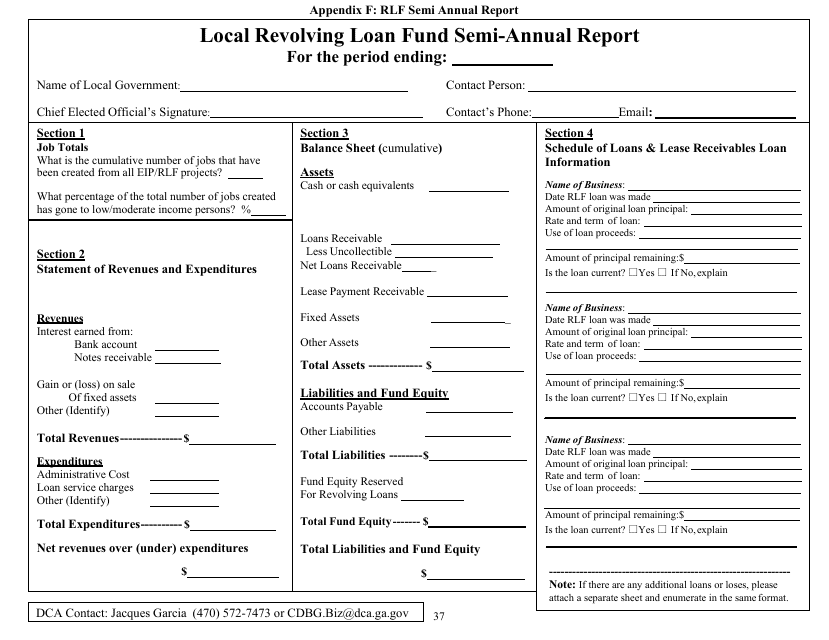Appendix F Local Revolving Loan Fund Semi-annual Report - Georgia (United States)