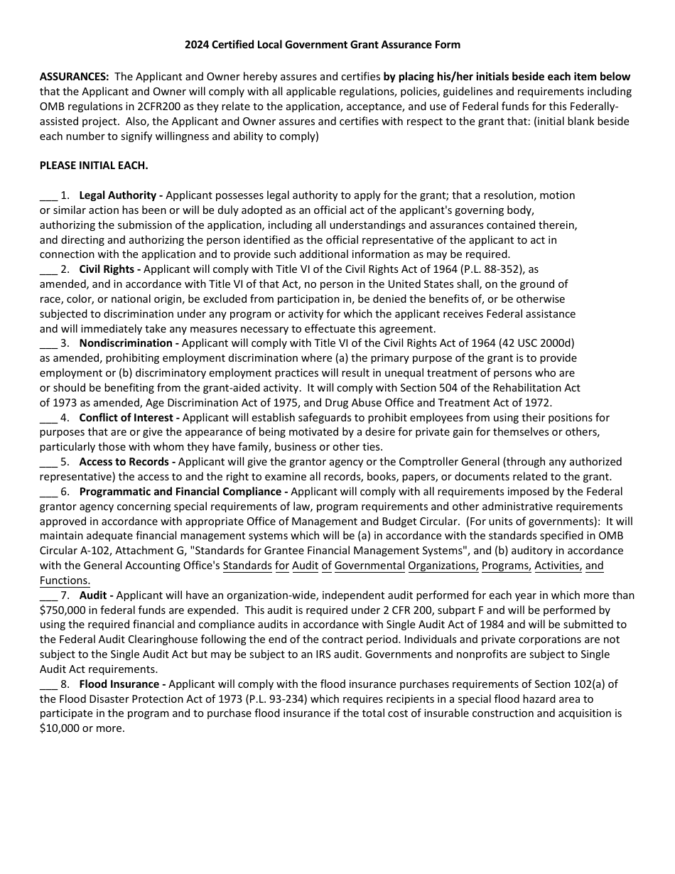 Certified Local Government Grant Assurance Form - Georgia (United States), Page 1