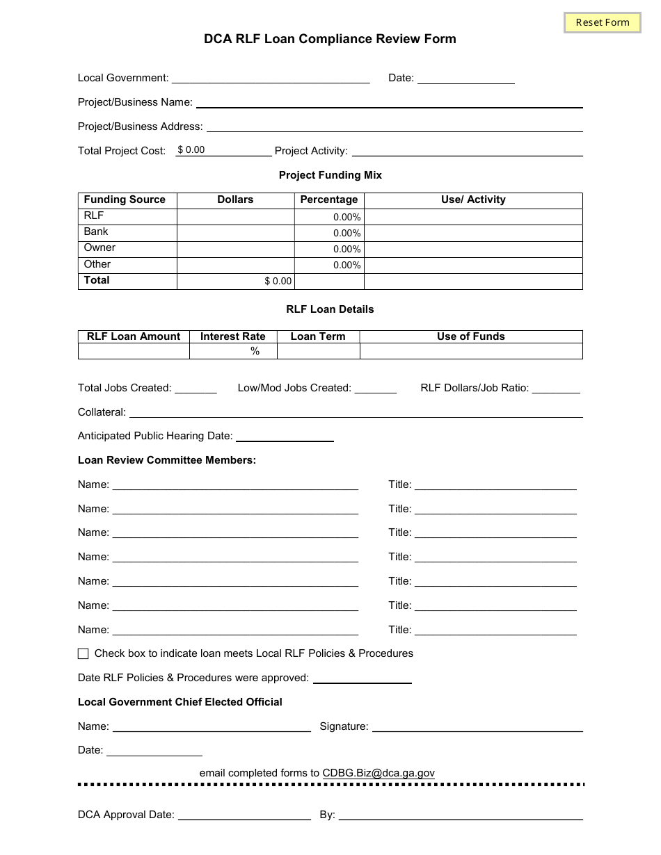 Dca Rlf Loan Compliance Review Form - Georgia (United States), Page 1