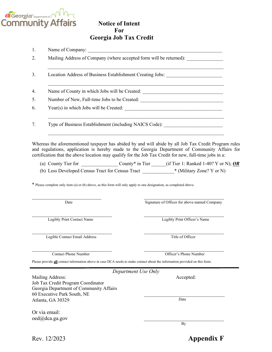 Appendix F Notice of Intent for Georgia Job Tax Credit - Georgia (United States), Page 2
