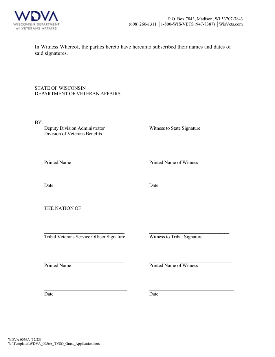 Form WDVA0056A Application for Tribal Veterans Service Grant - Wisconsin, Page 5