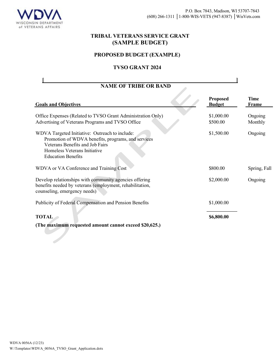 Form WDVA0056A Application for Tribal Veterans Service Grant - Wisconsin, Page 8