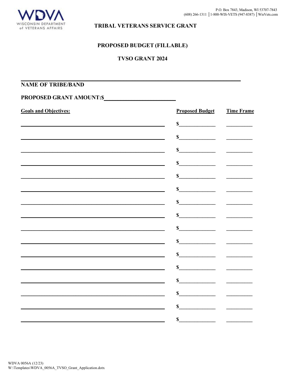 Form WDVA0056A Application for Tribal Veterans Service Grant - Wisconsin, Page 9