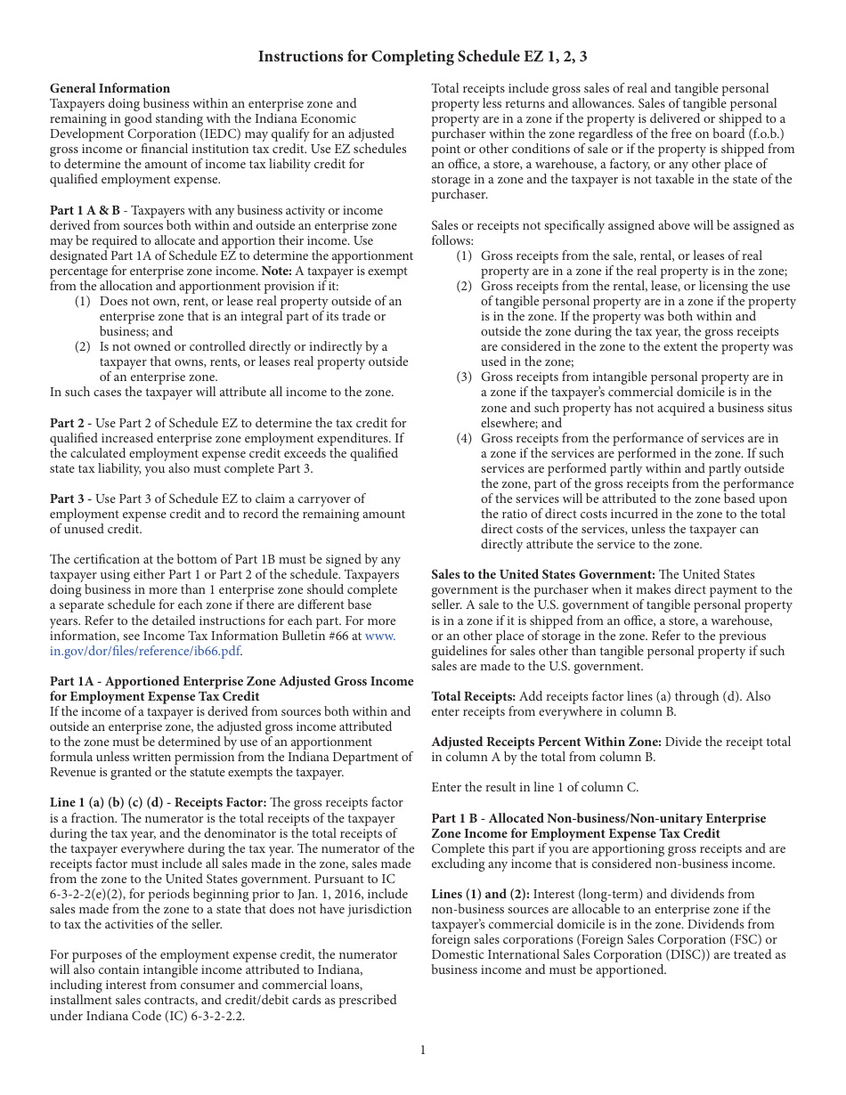 State Form 49178 Schedule EZ Enterprise Zone Schedule - Indiana, Page 4