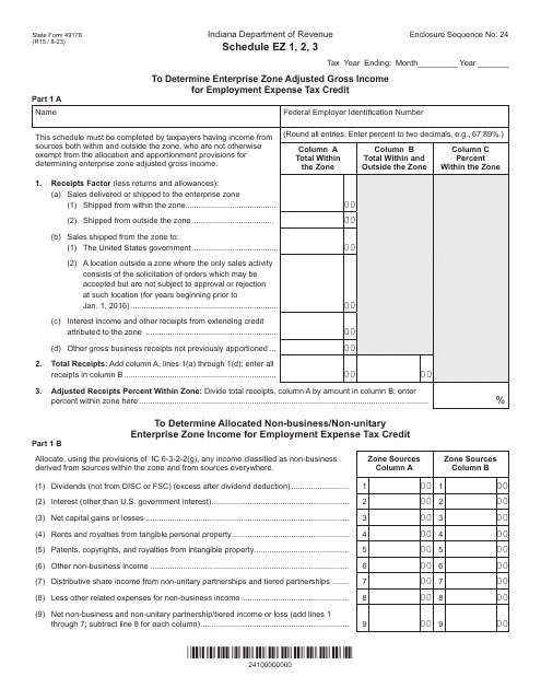 State Form 49178 Schedule EZ  Printable Pdf