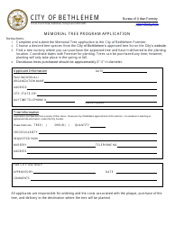 Document preview: Memorial Tree Program Application - City of Bethlehem, Pennsylvania