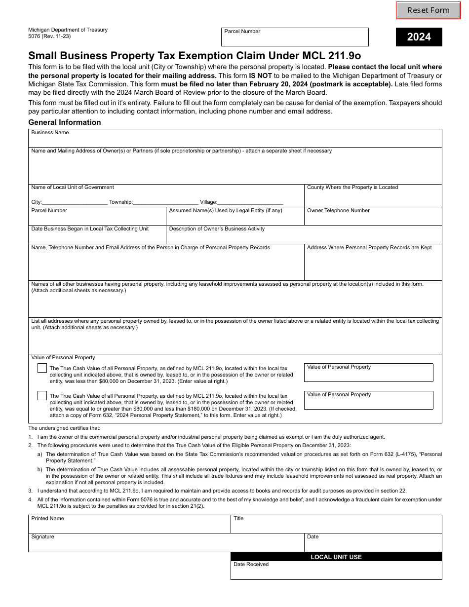 Form 5076 Download Fillable PDF or Fill Online Small Business Property