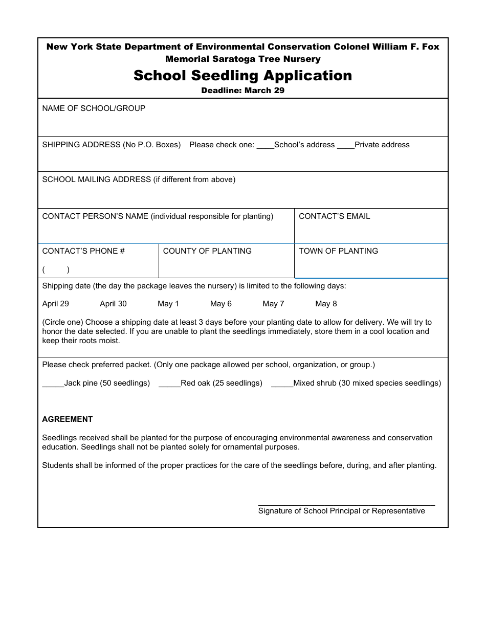 School Seedling Application - New York, Page 1