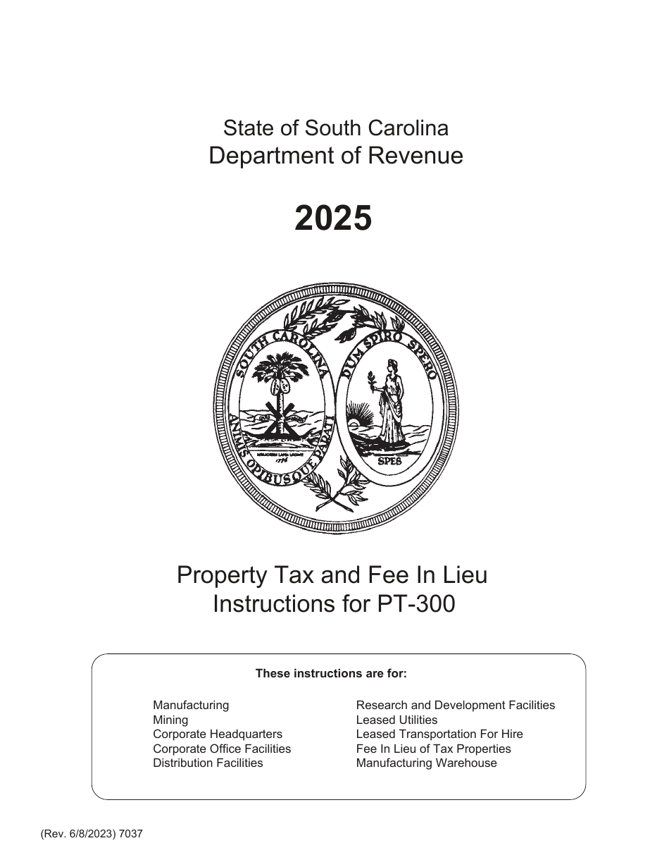 Instructions for Form PT-300 Property Tax and Fee in Lieu - South Carolina, Page 1