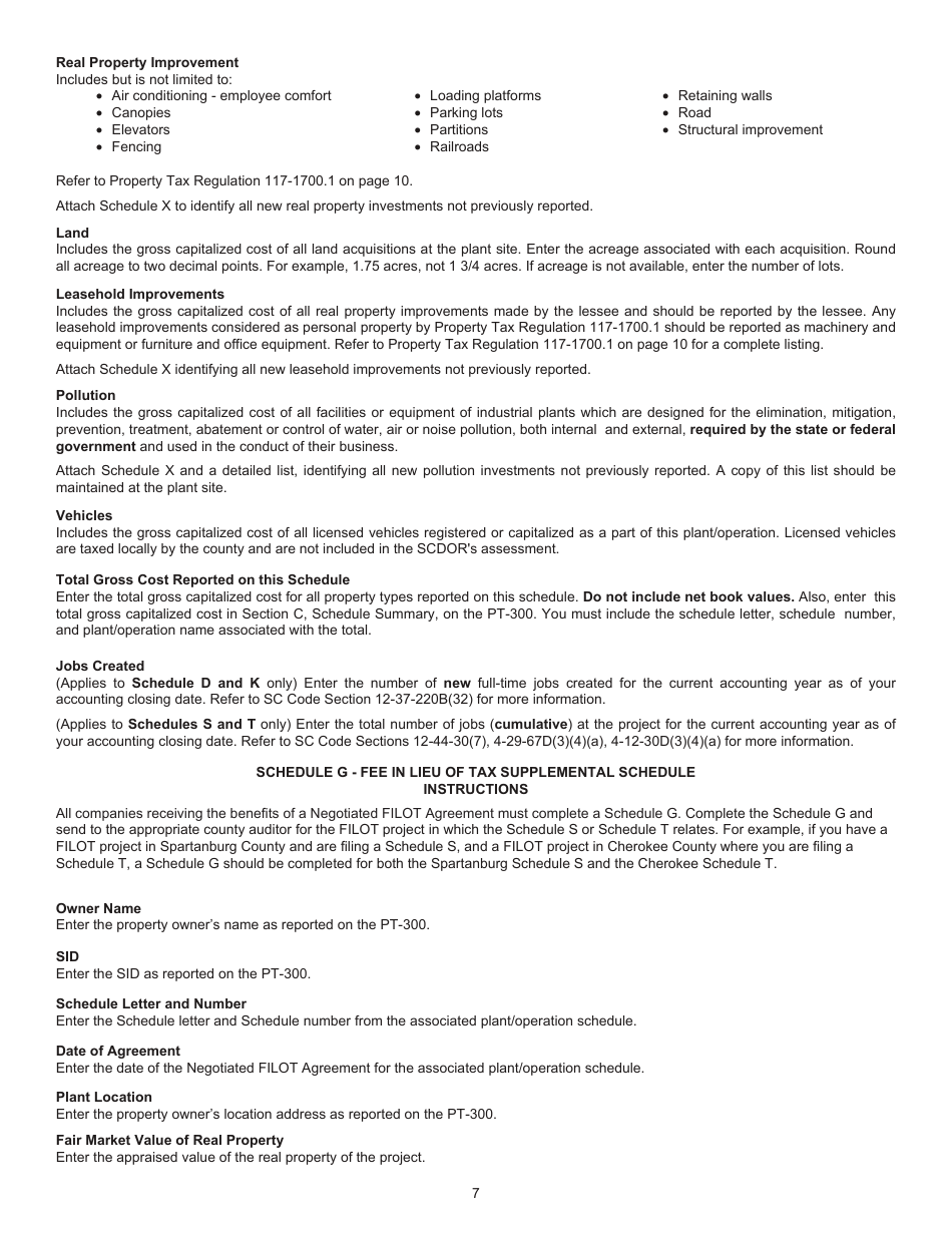 Instructions for Form PT-300 Property Tax and Fee in Lieu - South Carolina, Page 8