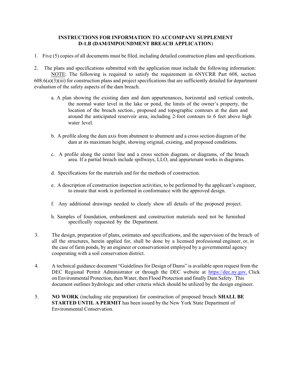 Supplement D-1.B Application for Permit for the Breach / Lowering of a Dam or Other Impoundment Structure - New York, Page 2