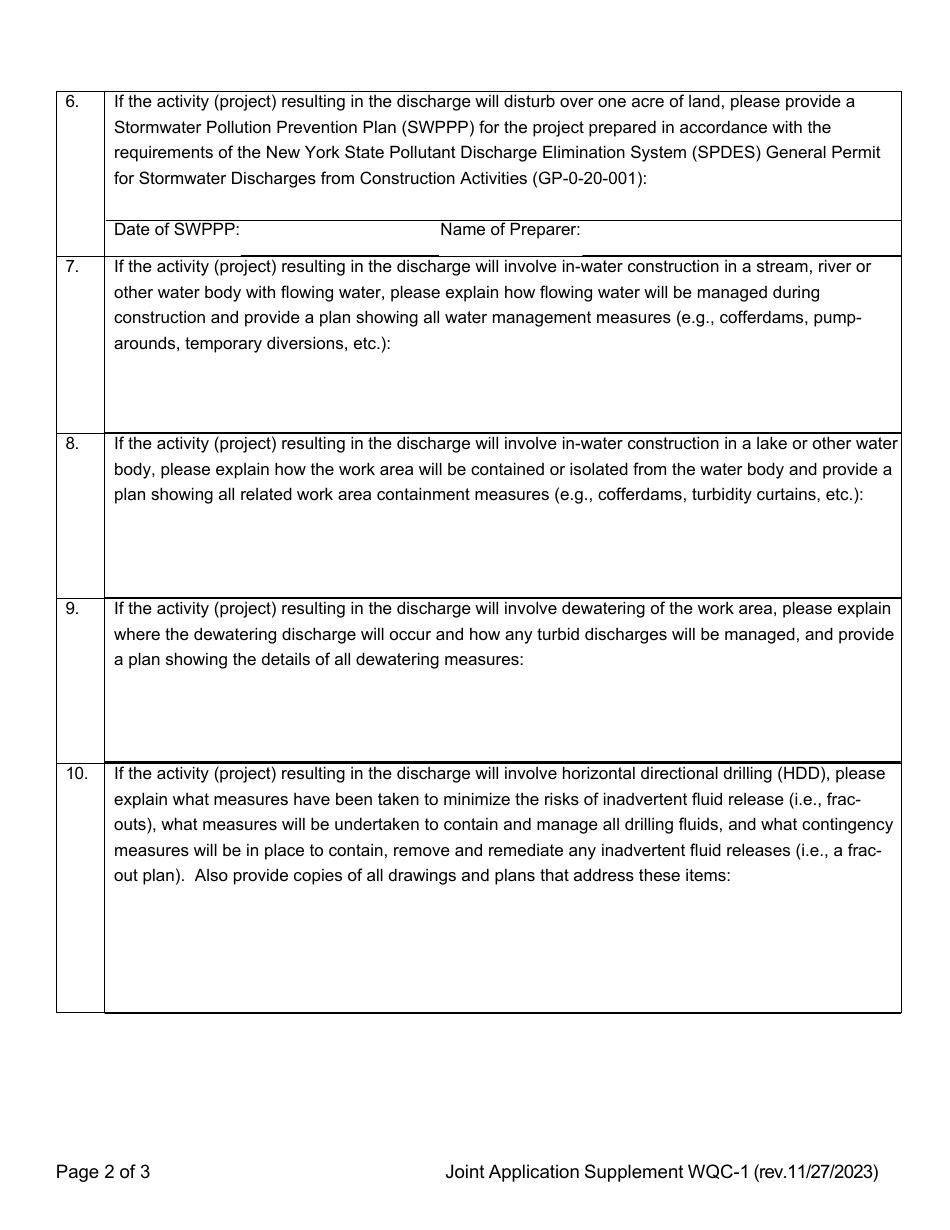 Supplement WQC-1 Application for Permit for Section 401 State Water Quality Certification - New York, Page 2