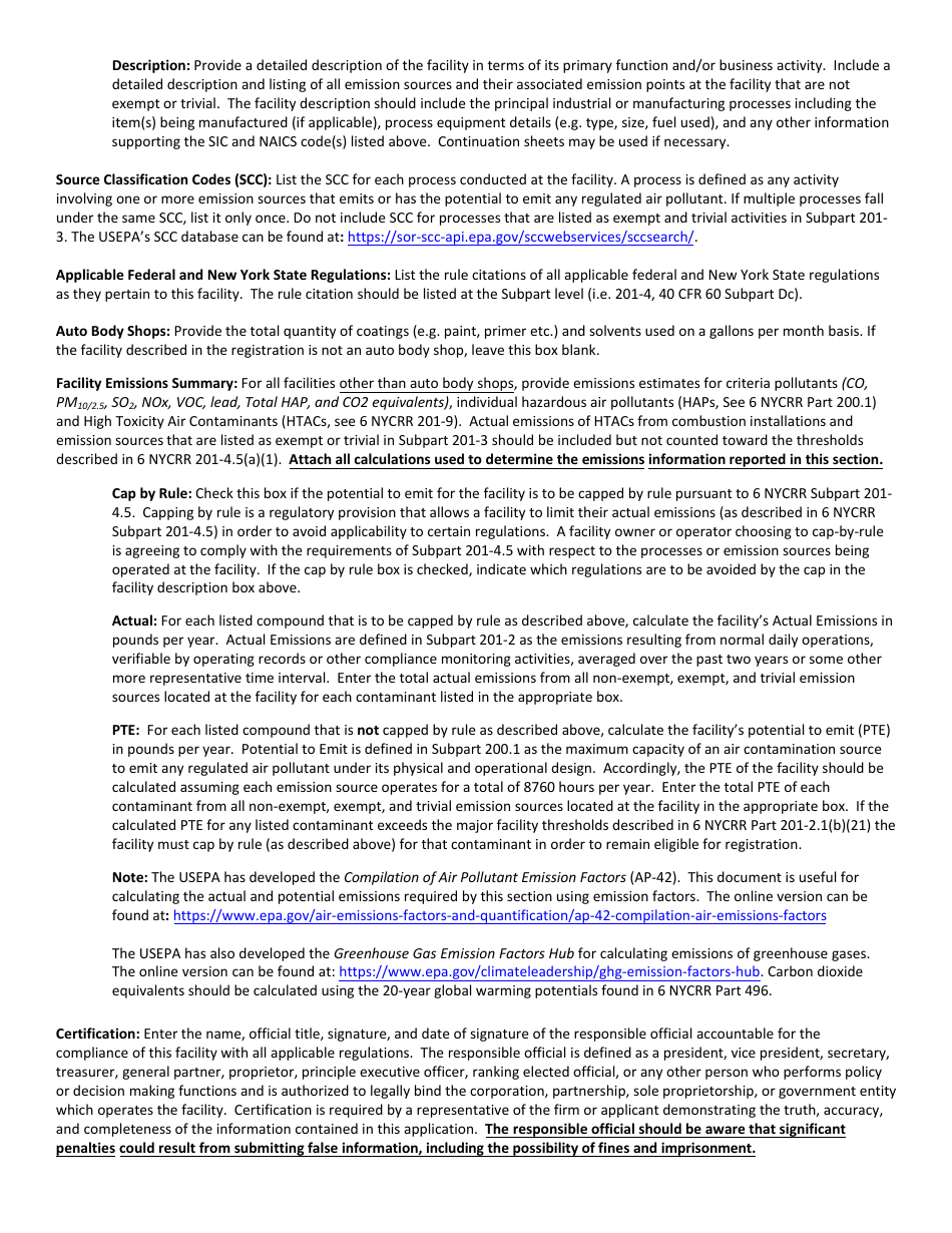 Air Facility Registration Application - New York, Page 2