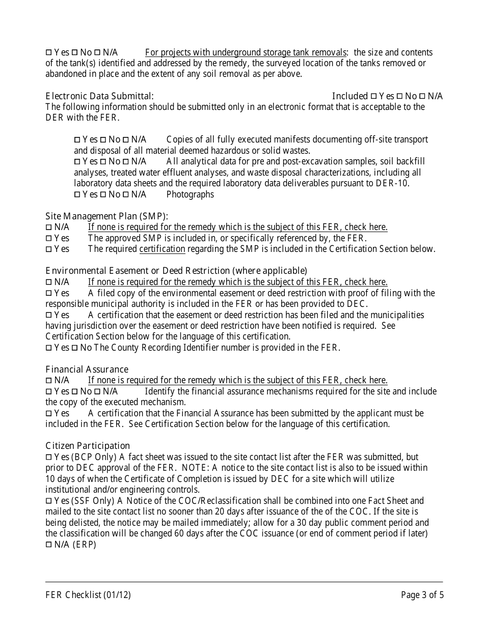 Checklist for Final Engineering Report (Fer) Approval - New York, Page 3