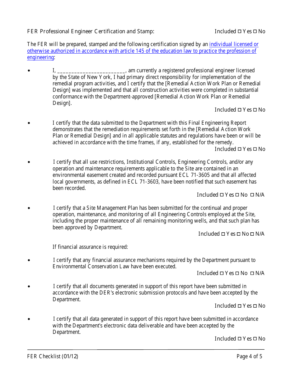 Checklist for Final Engineering Report (Fer) Approval - New York, Page 4
