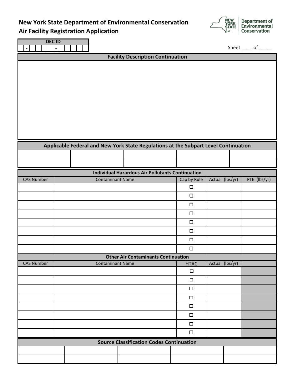 Air Facility Registration Application - New York, Page 1