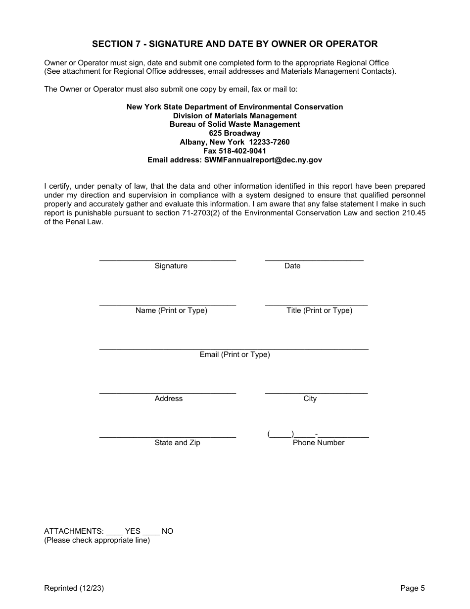 Land Clearing Debris Landfill Annual Report - New York, Page 5