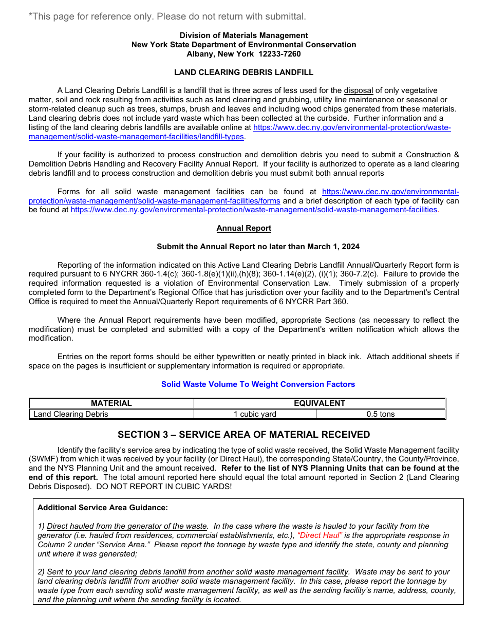 Land Clearing Debris Landfill Annual Report - New York, Page 6