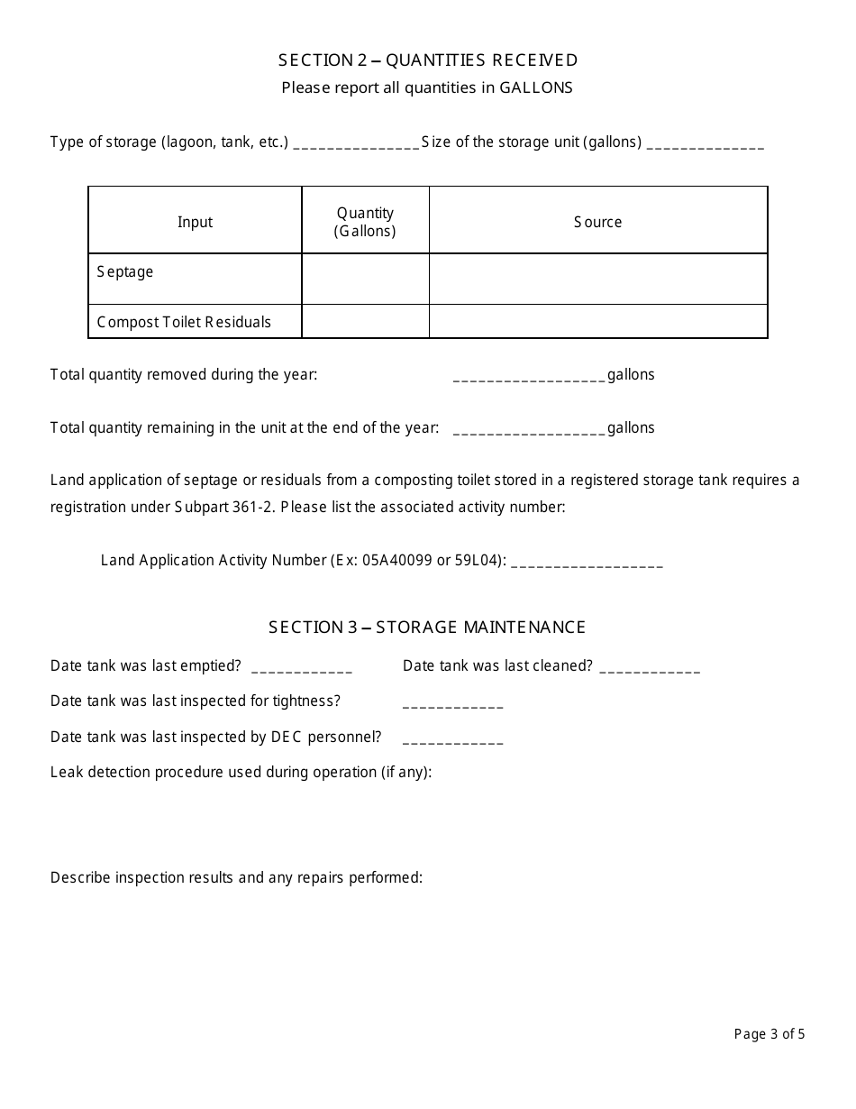 Registered Septage Storage Facility Annual Report - New York, Page 3