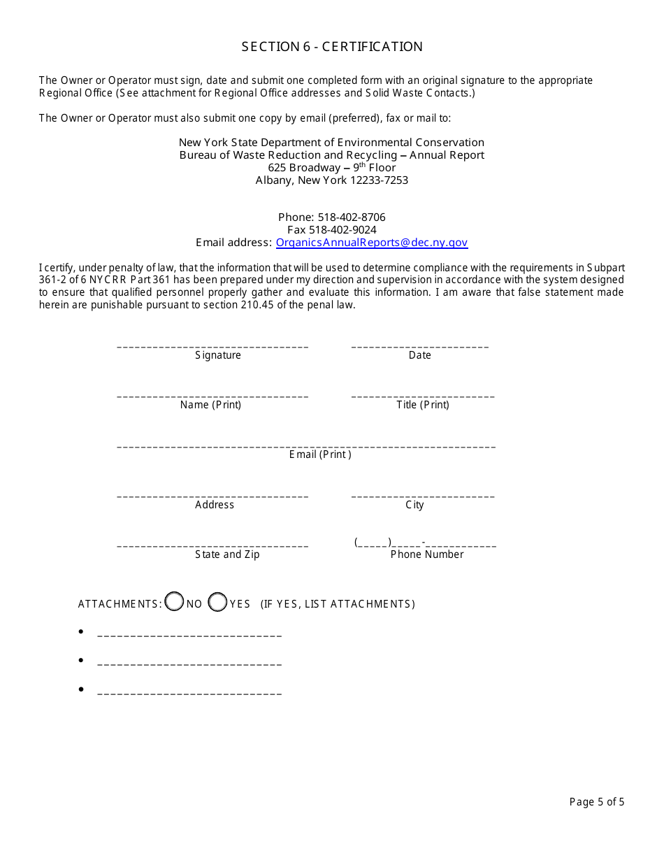 Registered Septage Storage Facility Annual Report - New York, Page 5