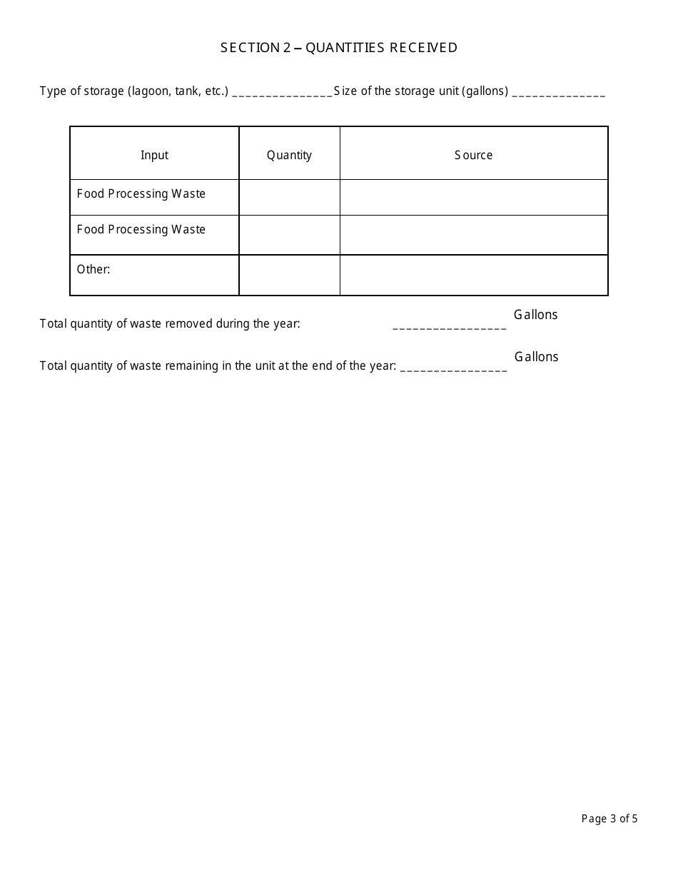 Registered Recognizable Food Processing Waste Storage Facility Annual Report - New York, Page 3