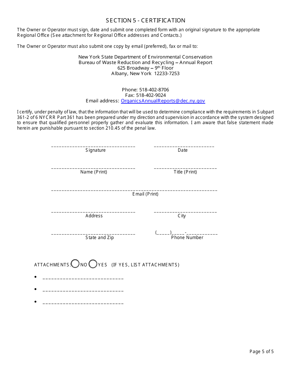 Registered Recognizable Food Processing Waste Storage Facility Annual Report - New York, Page 5