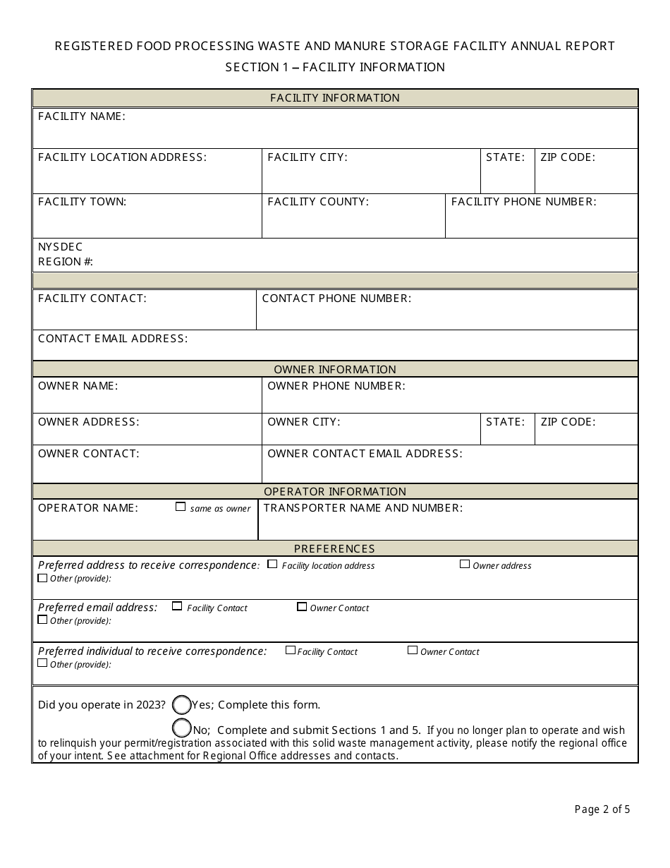 Registered Food Processing Waste and Manure Storage Facility Annual Report - New York, Page 2