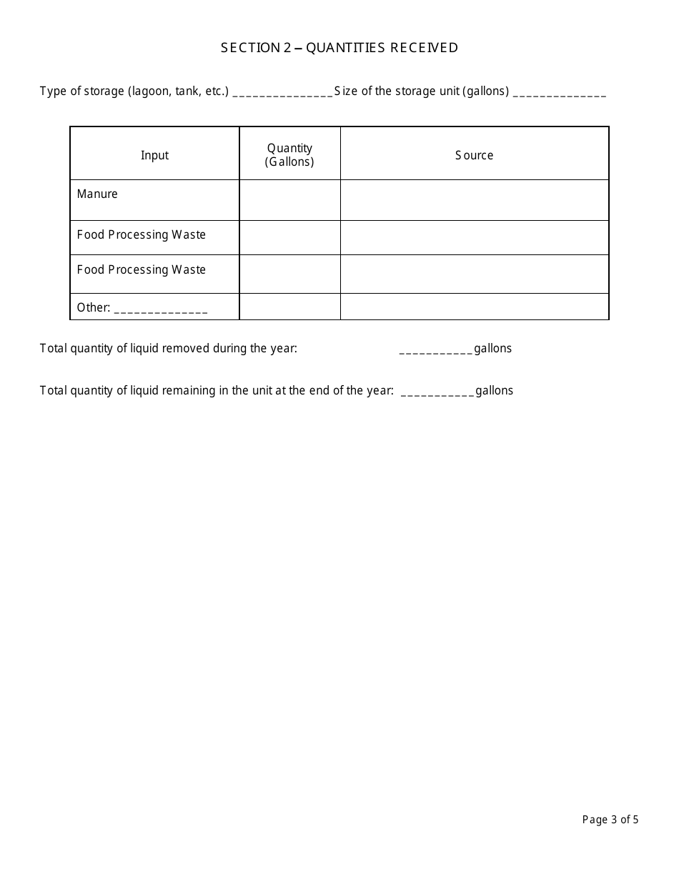 Registered Food Processing Waste and Manure Storage Facility Annual Report - New York, Page 3