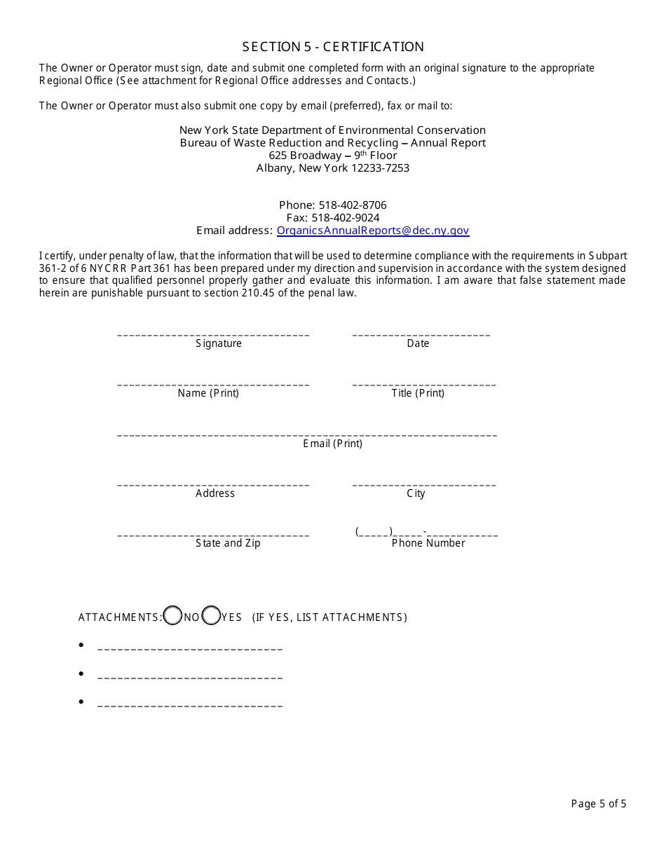Registered Food Processing Waste and Manure Storage Facility Annual Report - New York, Page 5