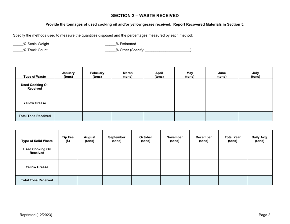 Used Cooking Oil and / or Yellow Grease Processing Facility Annual Report - New York, Page 2