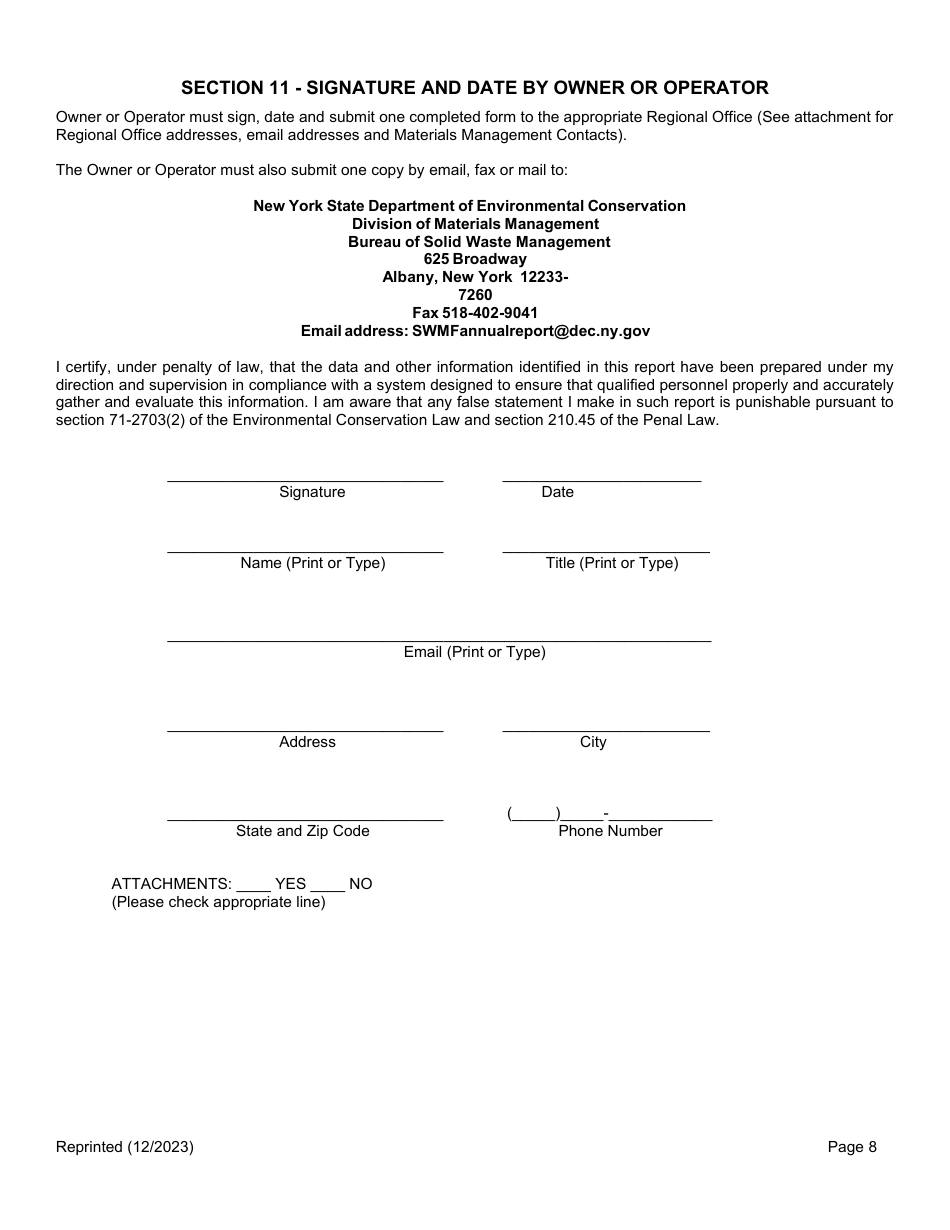 Used Cooking Oil and / or Yellow Grease Processing Facility Annual Report - New York, Page 8