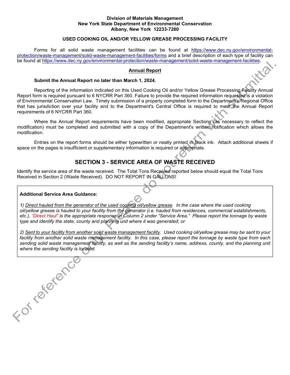 Used Cooking Oil and / or Yellow Grease Processing Facility Annual Report - New York, Page 9