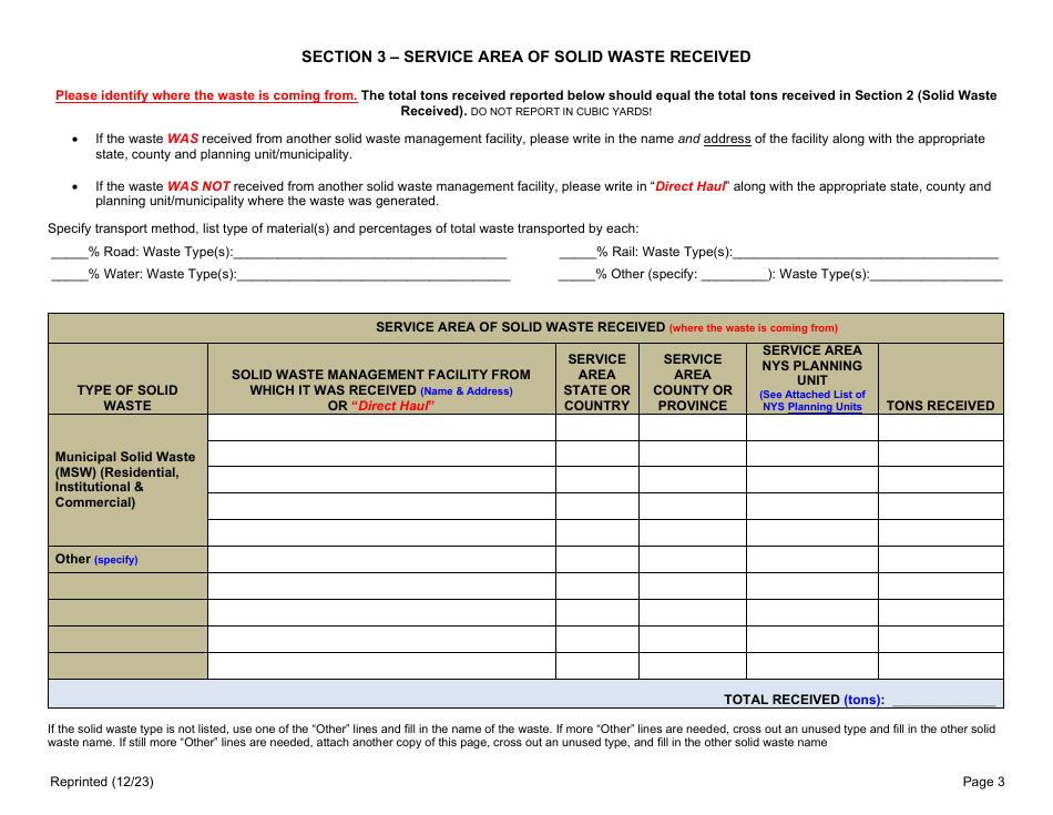 Municipal Solid Waste Processing Facility Annual Report - New York, Page 3