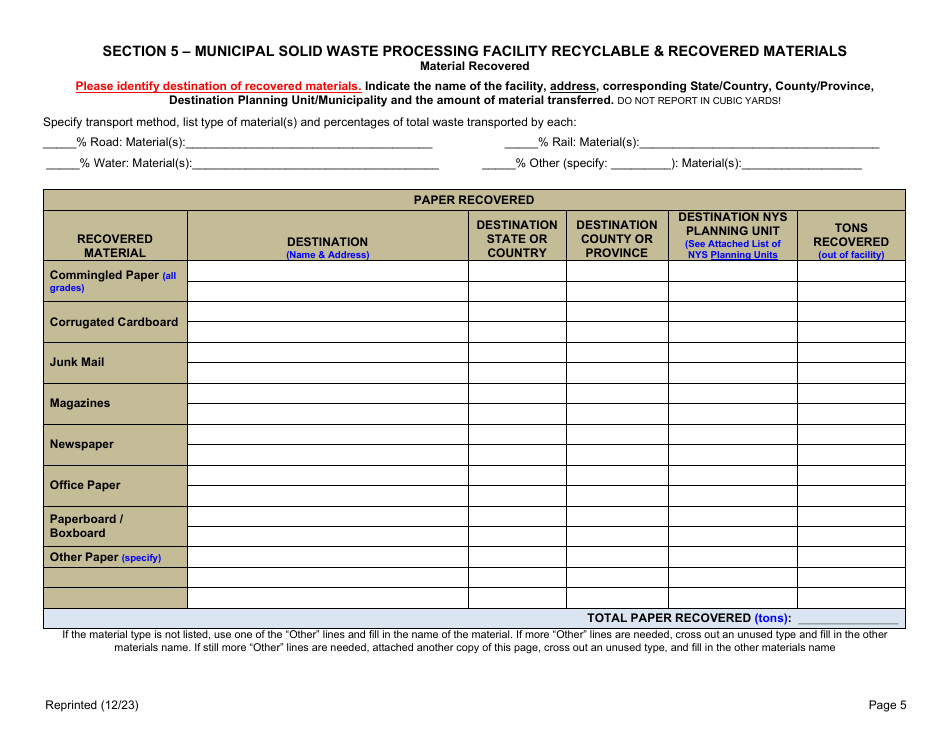 Municipal Solid Waste Processing Facility Annual Report - New York, Page 5