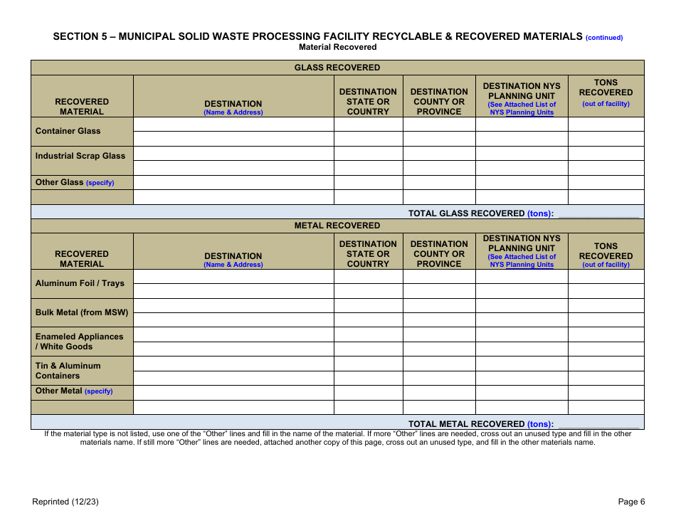 Municipal Solid Waste Processing Facility Annual Report - New York, Page 6