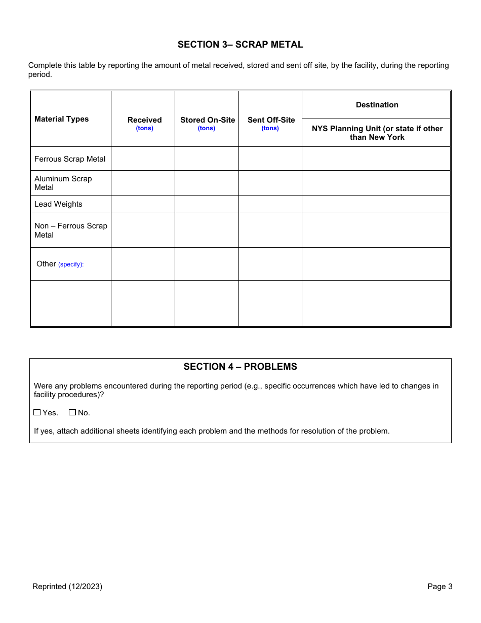 Scrap Metal Processors Annual Report - New York, Page 3