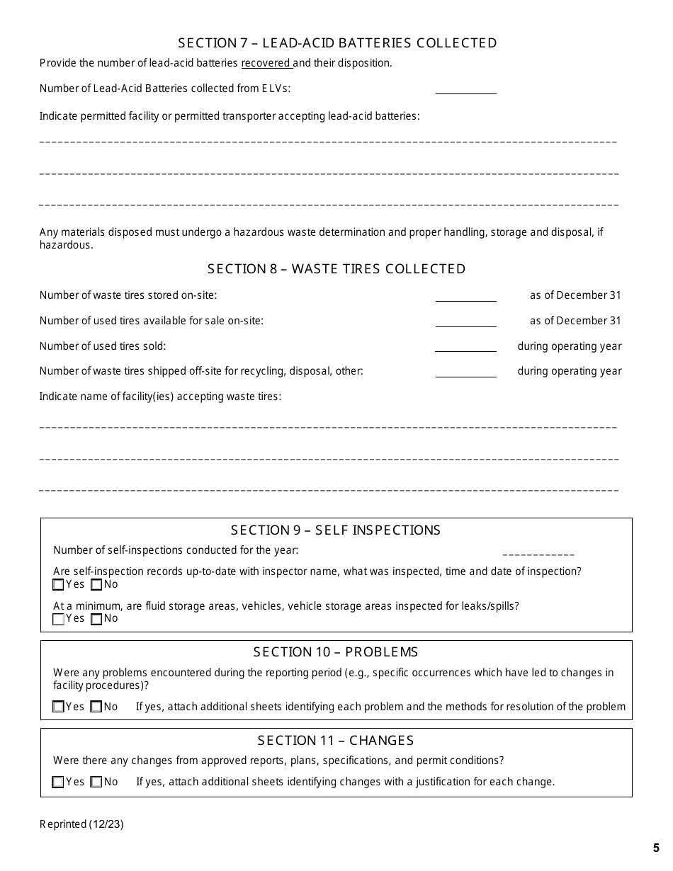 Vehicle Dismantling Facility, Motor Vehicle Repair Shop and Mobile Vehicle Crusher Annual Report - New York, Page 5