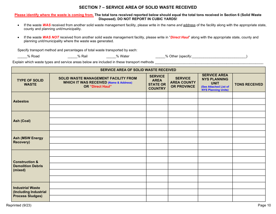 Msw, Industrial or Ash Landfill Annual / Quarterly Report - New York, Page 10