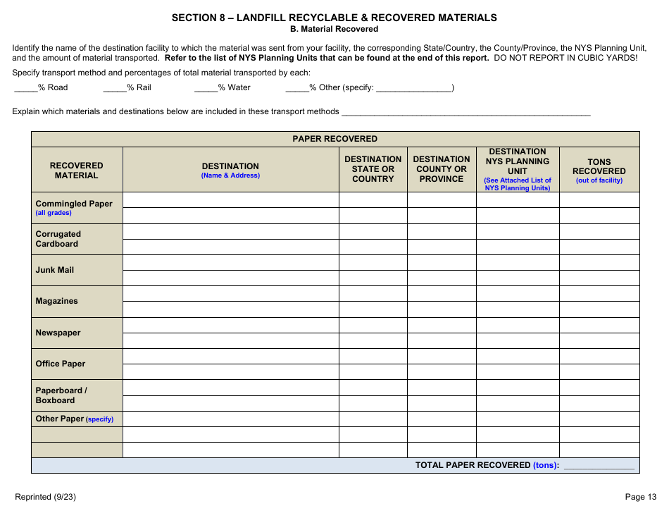 Msw, Industrial or Ash Landfill Annual / Quarterly Report - New York, Page 13