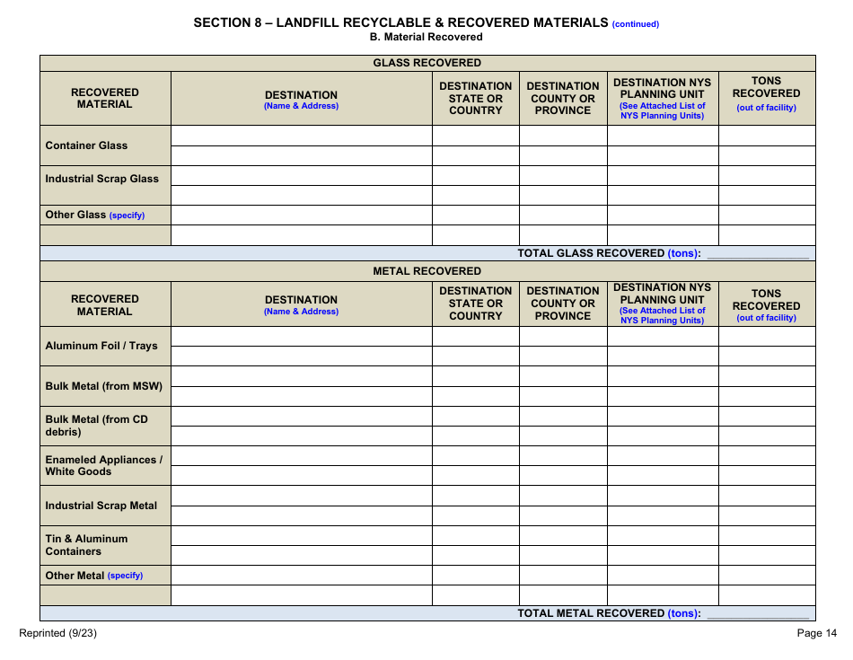 Msw, Industrial or Ash Landfill Annual / Quarterly Report - New York, Page 14