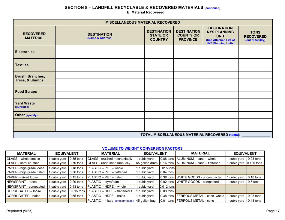 Msw, Industrial or Ash Landfill Annual / Quarterly Report - New York, Page 17