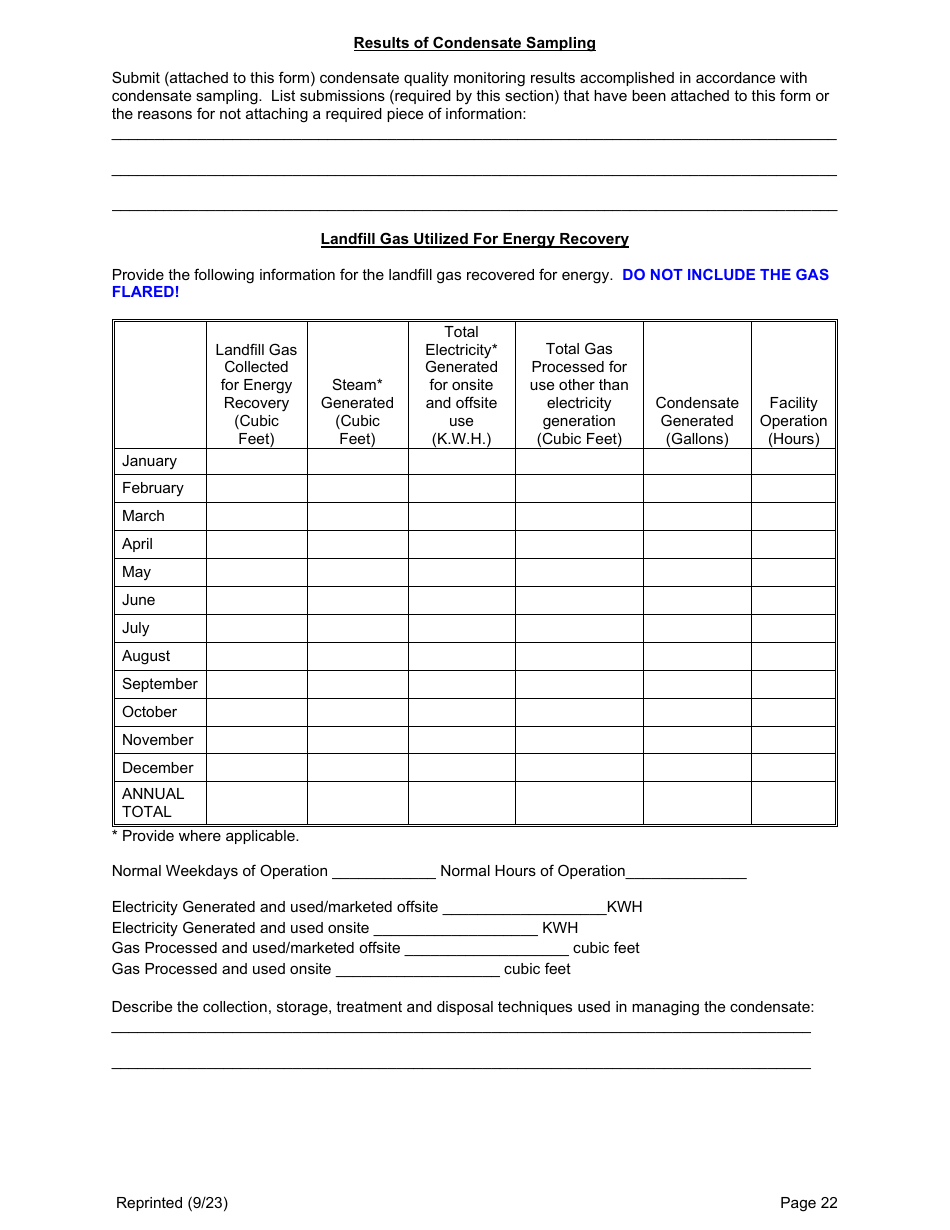 Msw, Industrial or Ash Landfill Annual / Quarterly Report - New York, Page 22