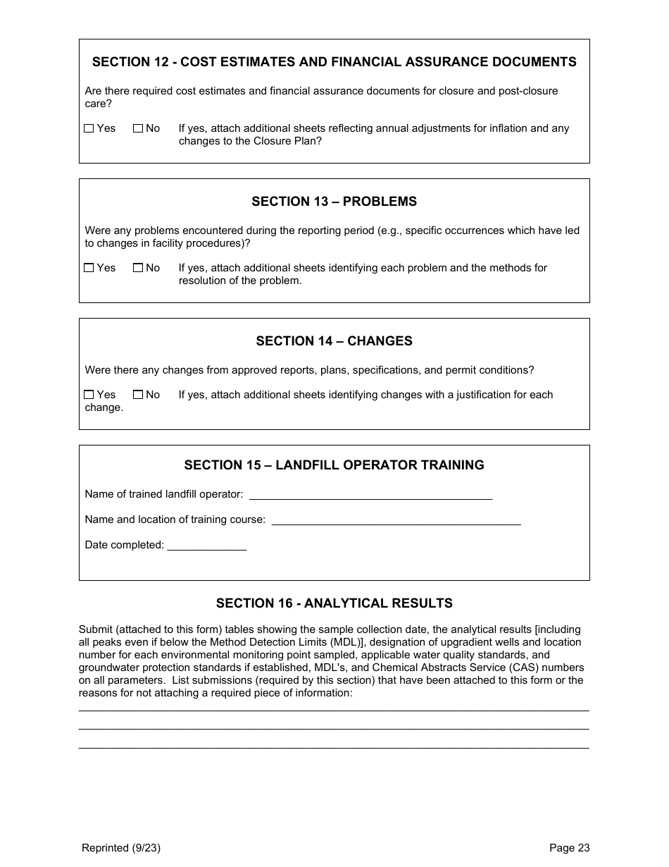 Msw, Industrial or Ash Landfill Annual / Quarterly Report - New York, Page 23
