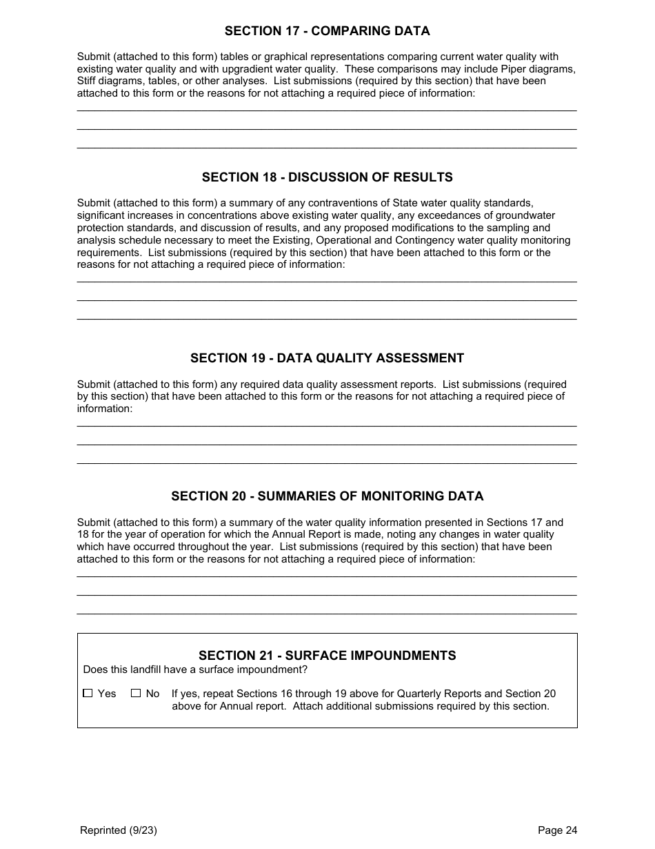Msw, Industrial or Ash Landfill Annual / Quarterly Report - New York, Page 24