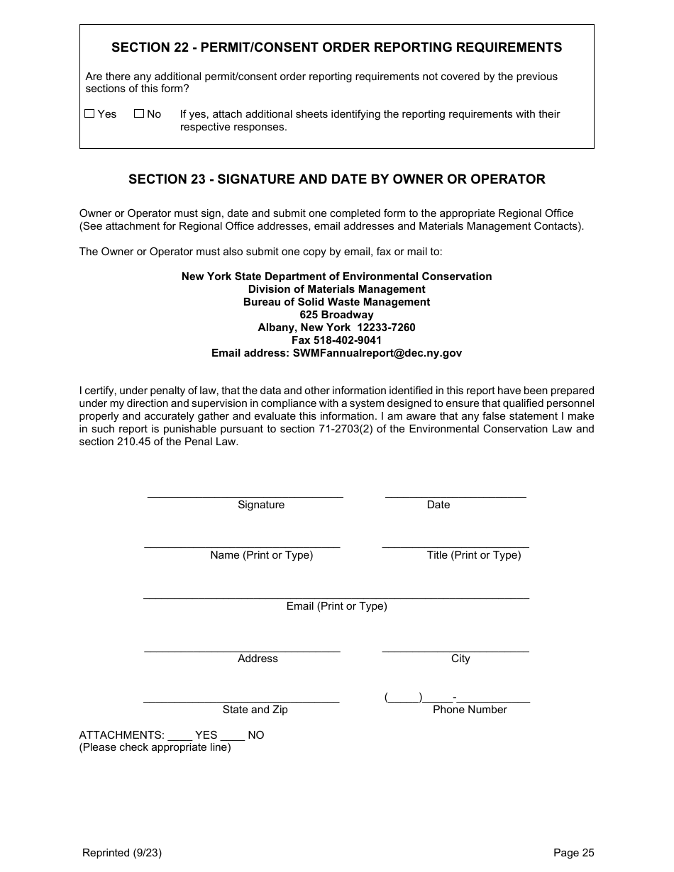 Msw, Industrial or Ash Landfill Annual / Quarterly Report - New York, Page 25