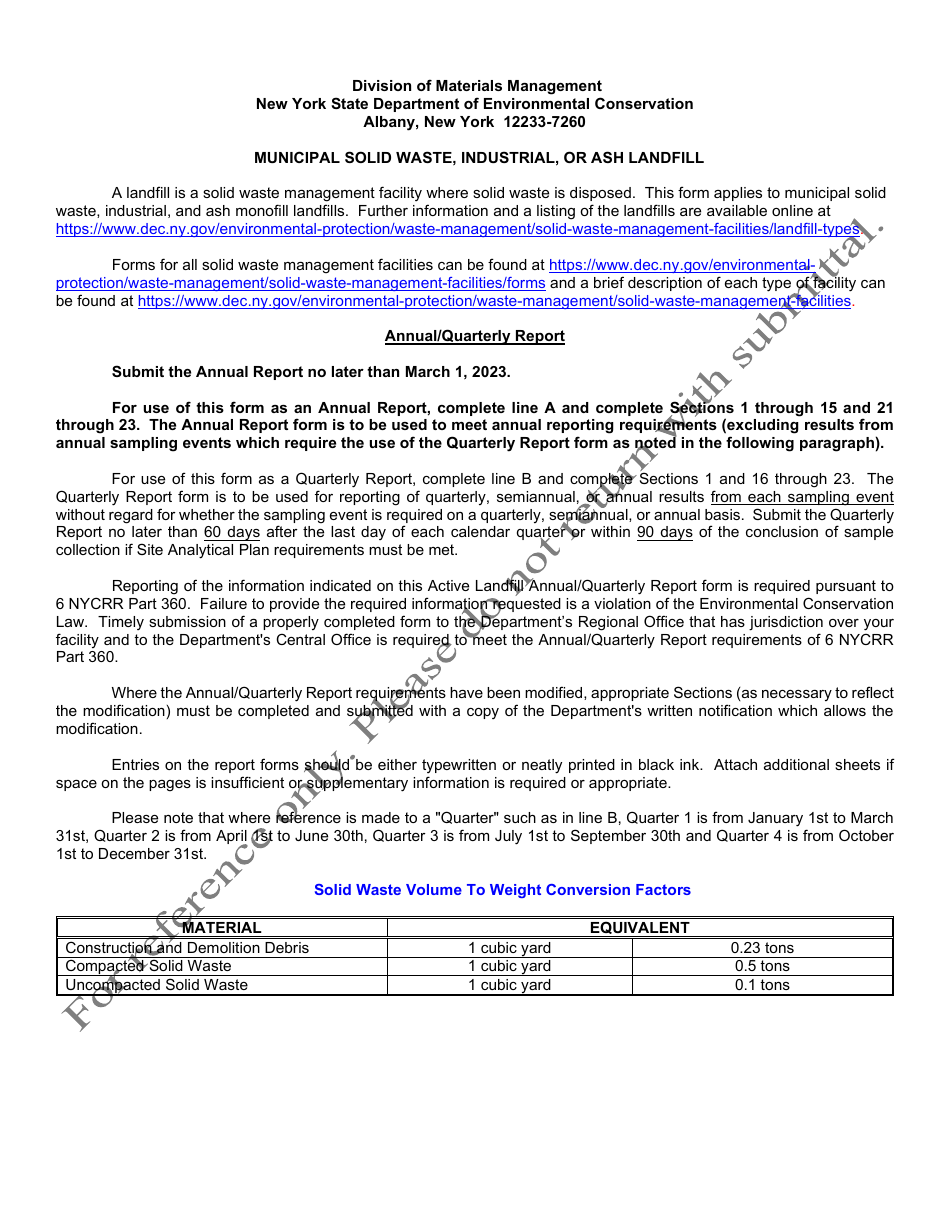 Msw, Industrial or Ash Landfill Annual / Quarterly Report - New York, Page 26